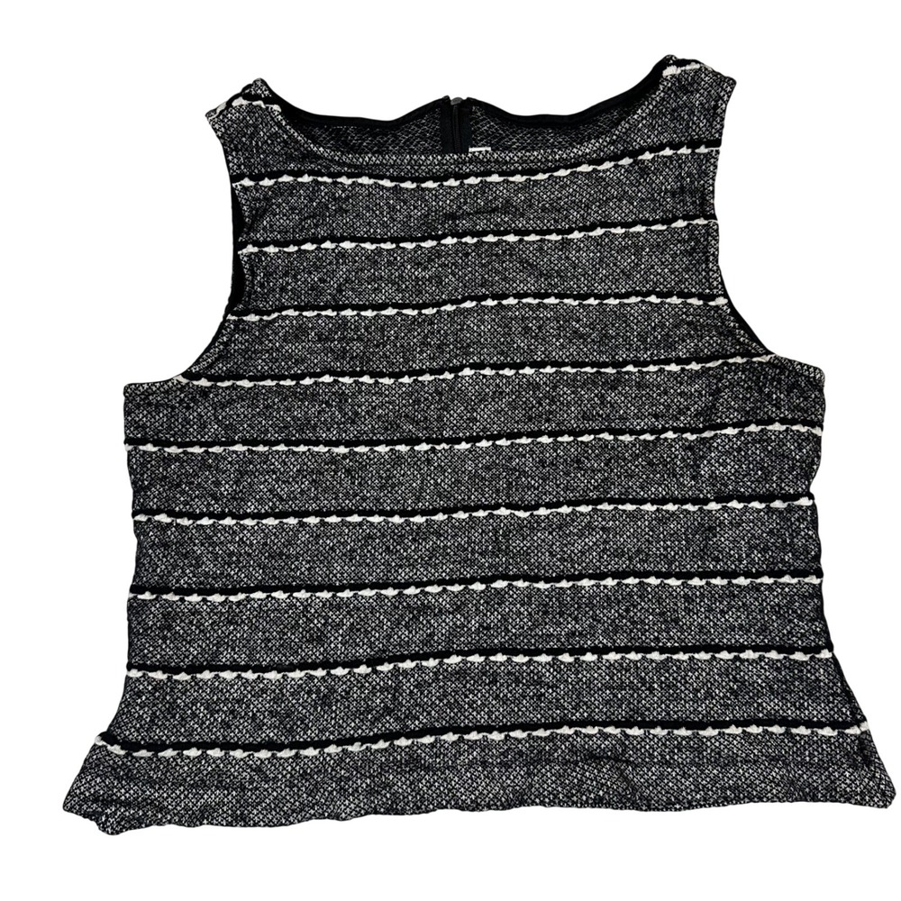 St John Womens Large Knit Shell Top Black White Striped Sleeveless Back Zip L